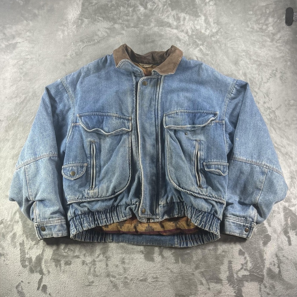 Vintage Levi's Jacket Mens Medium Blue Denim Westernwear Lined Bomber Suede